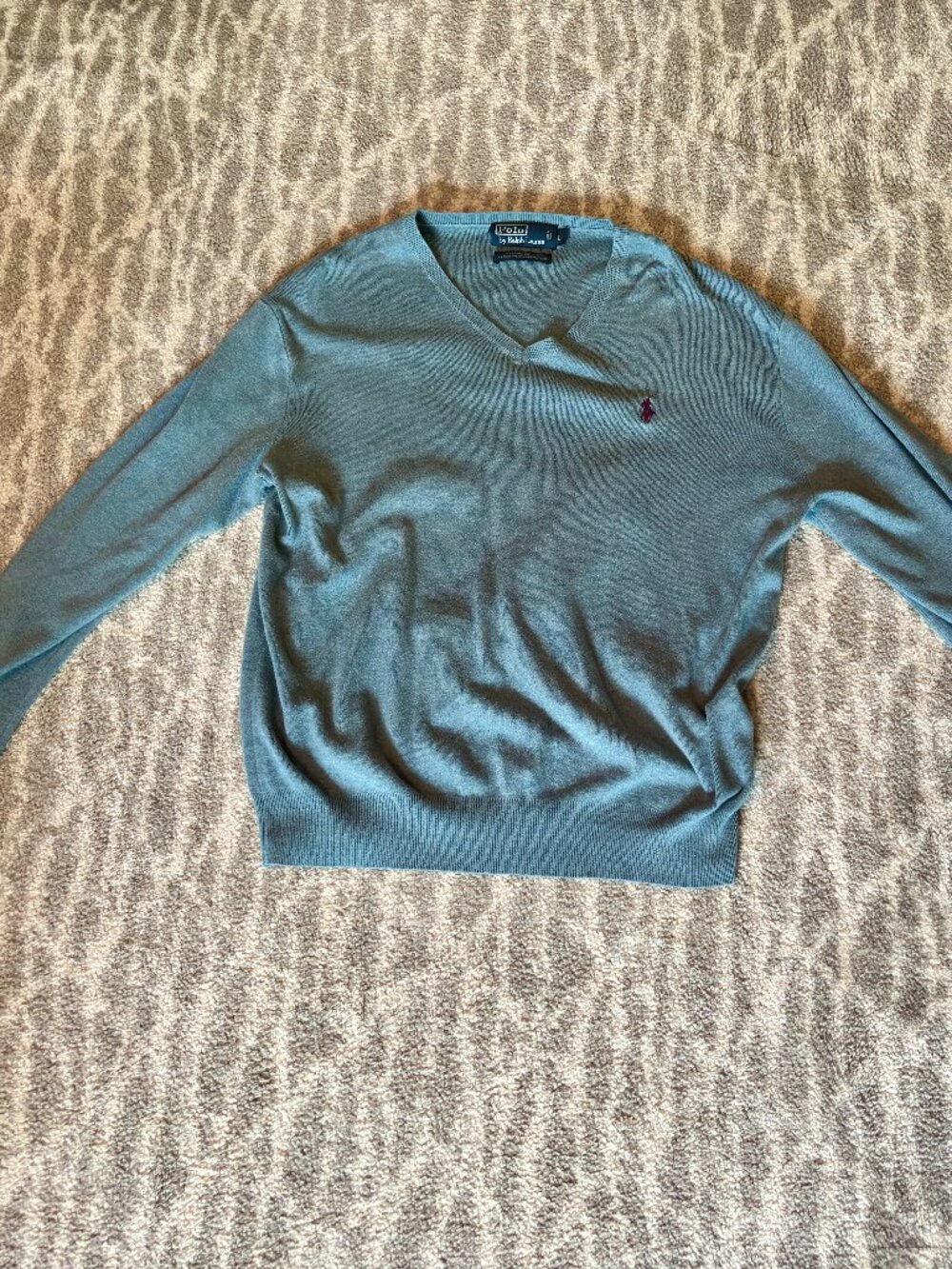 Men's Polo Ralph Lauren Light Green Pima Cotton V-Neck Sweater - Large